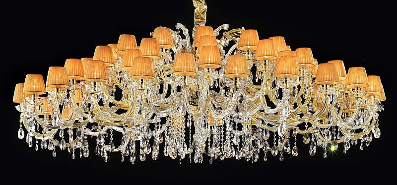 Large 60 light crystal chandelier with organza shades