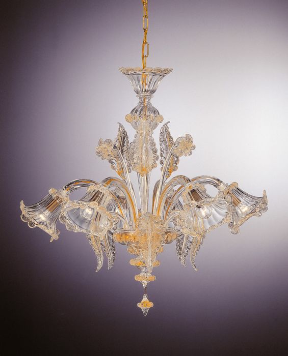 6 light Murano clear glass Venetian style chandelier