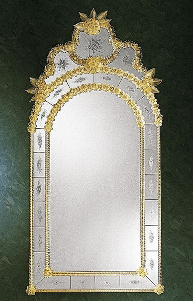 Classic Venetian Archtop Wall Mirror With Glass Flowers