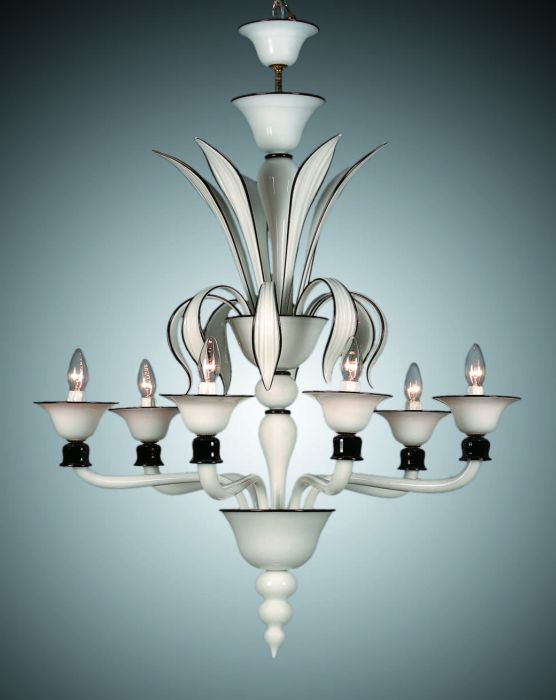White & black Murano glass 1920s style chandelier