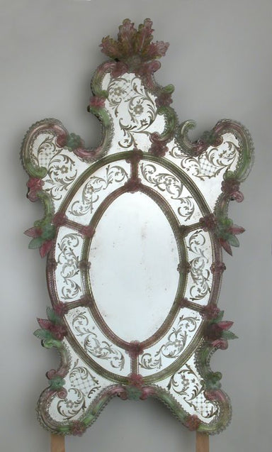 Venetian Mirror with Pink and Green Glass Detail