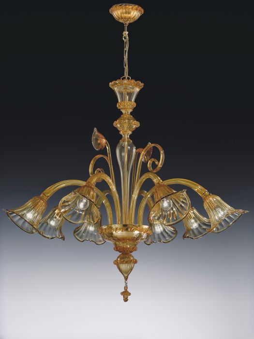 Crystal and gold leaf eight light Venetian style chandelier