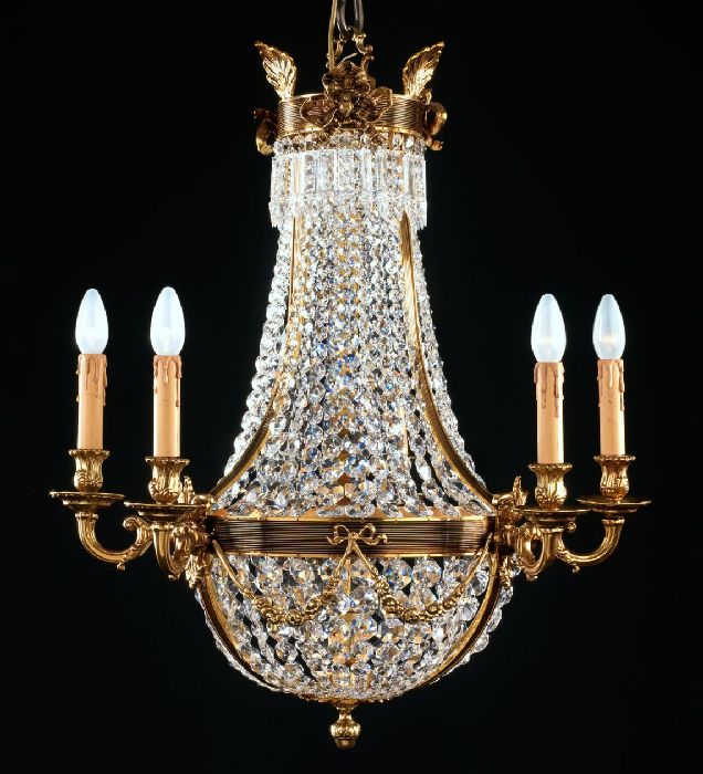 6 Light Empire Style Crystal Glass Chandelier