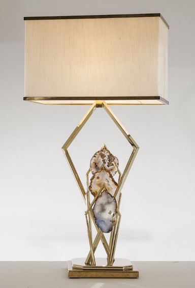 Elegant Gold Table Lamp with Natural Agate Pendants