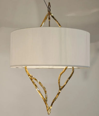 Modern Ceiling Pendant With Gold Forged Sculpture And Lamp Shade