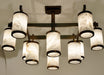 Large Brass Chandelier with White Alibaster Cylindrical Diffusers