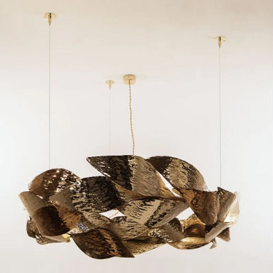 Textured Brass Ceiling Pendant with Leaf Detailing