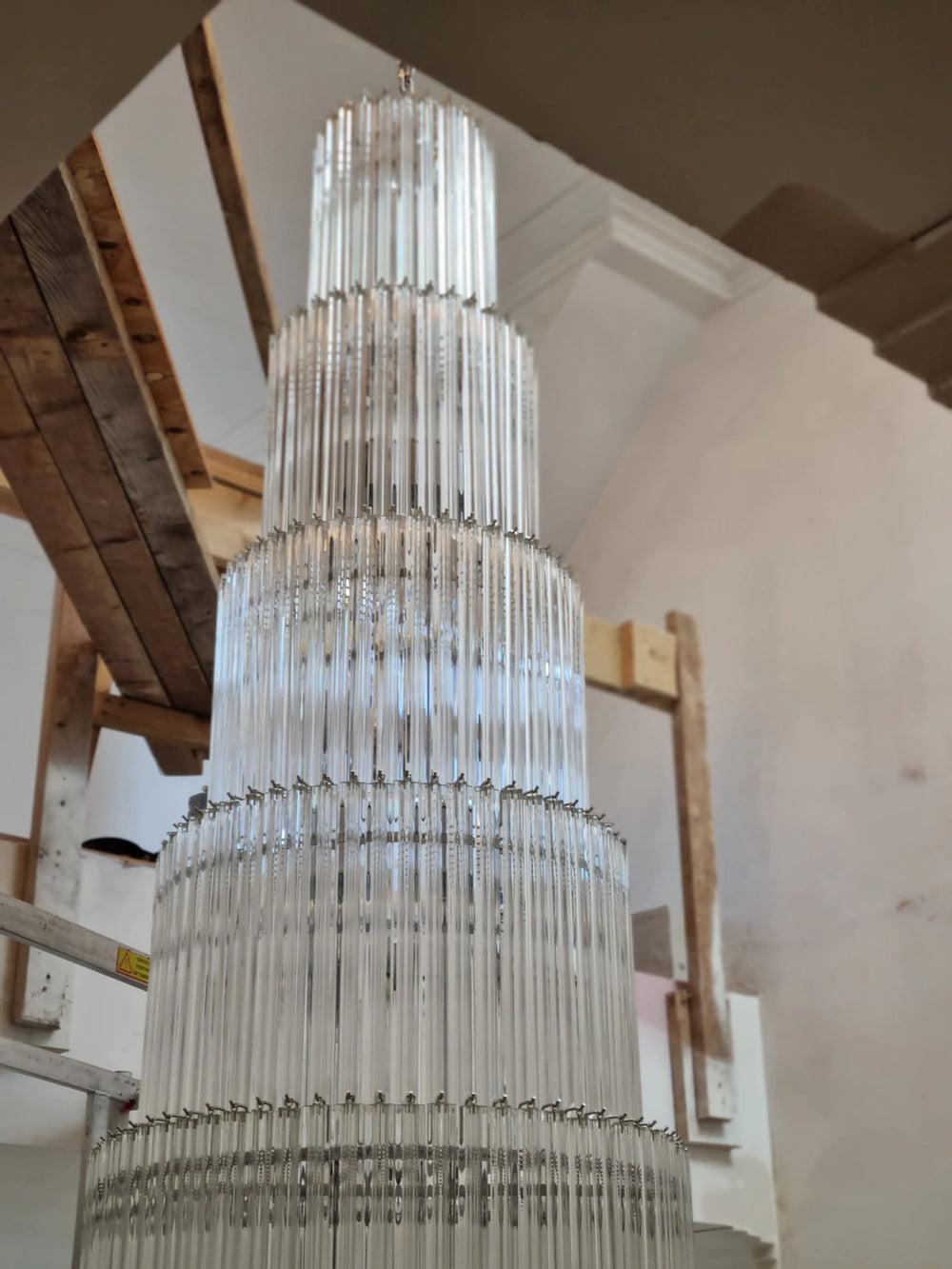 Custom Designed Stairwell Murano Glass Prism Chandelier