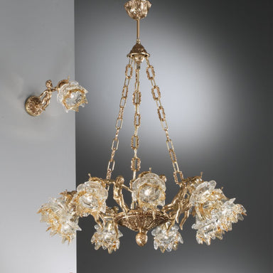 Mid Century 9 Arm Brass Chandelier