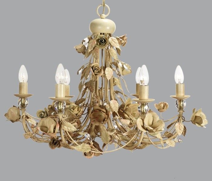 6 Lamp Gold Metal Chandelier with Roses & Swarovski Elements