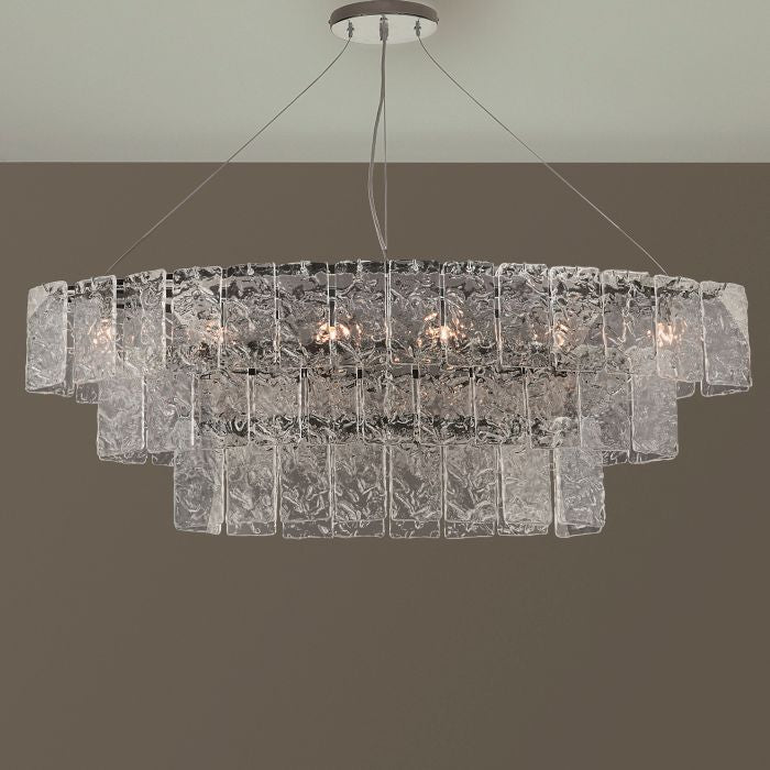 Metre-wide mid-century martellato glass chandelier
