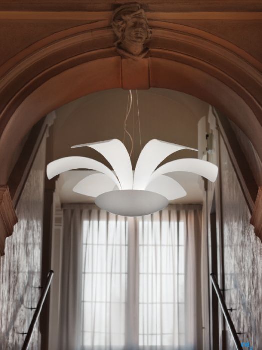 Oversized modern white Italian  metal suspended ceiling light