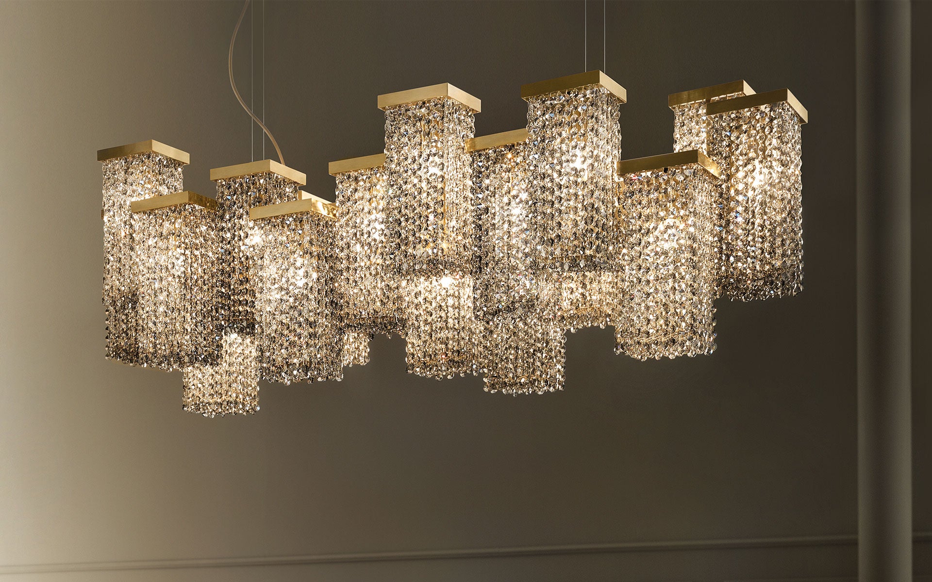 20 Light Modern Chandelier With Smoky Crystal Elements