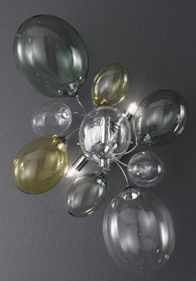 Modern ceiling light with yellow green and clear glass balloons