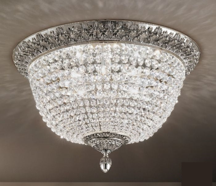 Bohemian Crystal Flush Ceiling Fitting in Silver