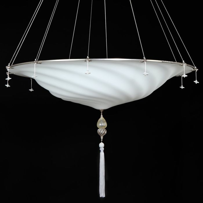 White Murano glass pendant in the Fortuny style