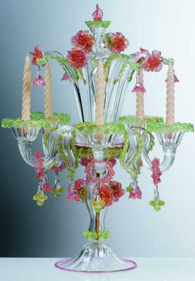 Colourful Murano glass chandelier or flambeau lamp
