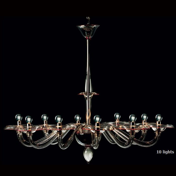 Murano glass chandelier in 3 sizes with white blue or red trim