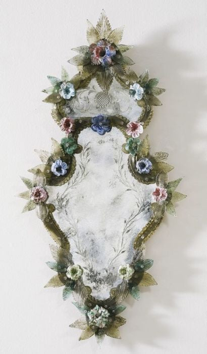 Venetian mirror with custom Murano floral decoration