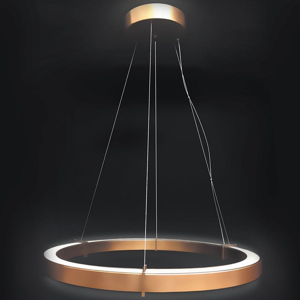 Circular metal orbiting pendant light