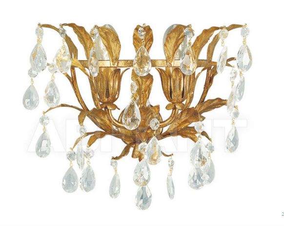 Gold Metal and Glass Crystals Wall Light with Leaf Design