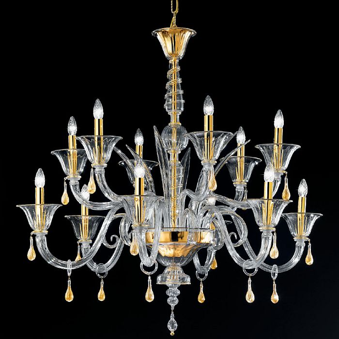 Handcrafted Murano crystal and gold chandelier