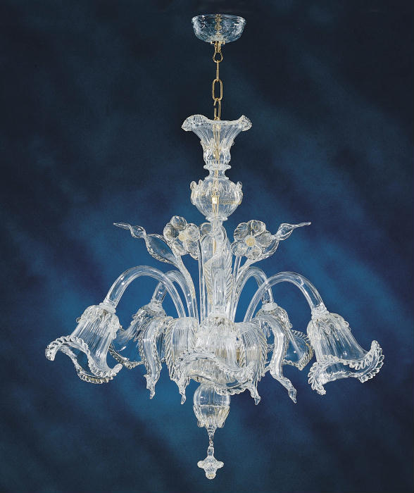 Six arm Italian glass chandelier
