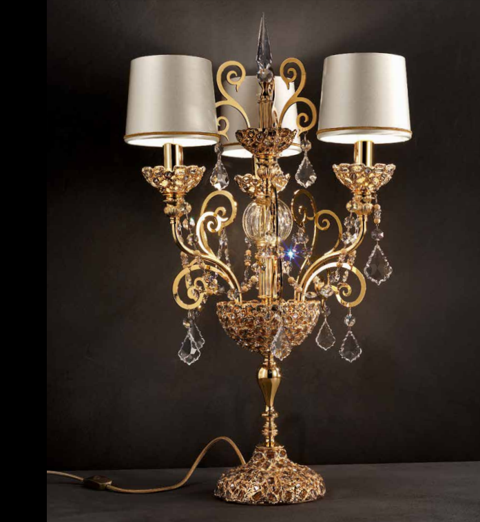 Ornate Classic Gold Or Silver-Plated Italian Table Lamp With  Premium Crystals