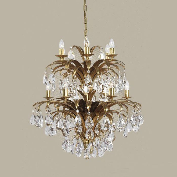 Gold 12 Lamp Chandelier with Glass Crystals
