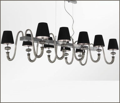Custom grey Murano glass & chrome dining table chandelier