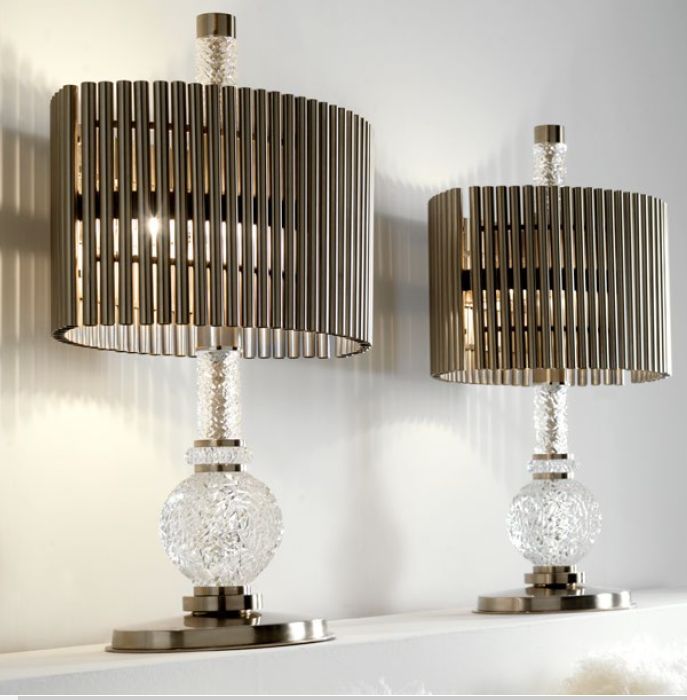 Modern metal table light with crystal detail