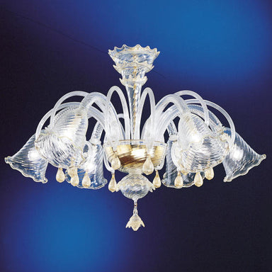 Murano Glass Chandelier With Fluted Shades For Low Ceilings