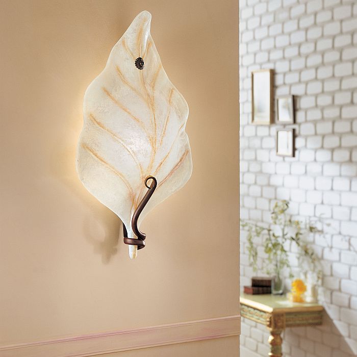 Orione' Italian wall sconce with white glass leaf diffuser