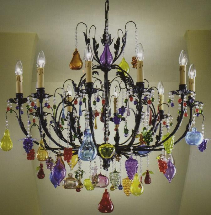 10 light Venetian chandelier with solid Murano glass fruits