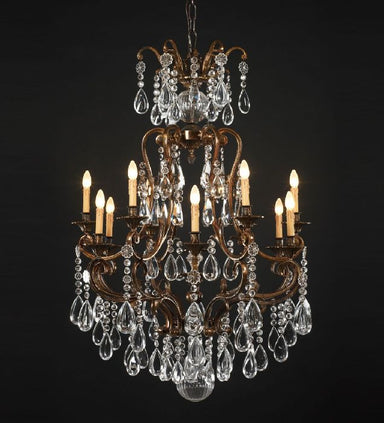 12 Light Brass Chandelier with Bohemian Crystals