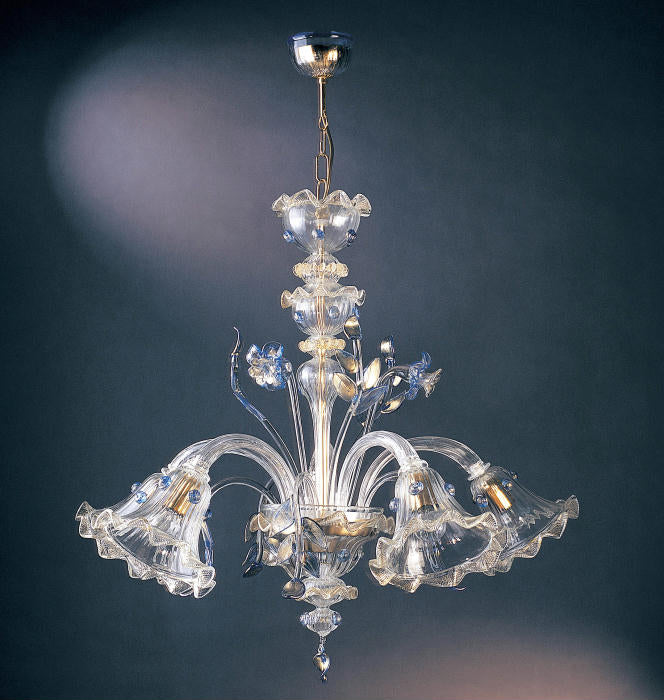 Murano glass chandelier with blue decorations