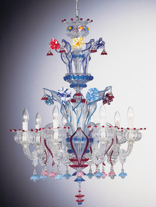 Colourful Murano glass 8 light flower chandelier