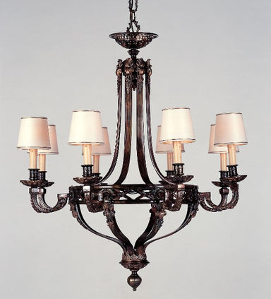 Antique style brass oxide chandelier with 8 shades