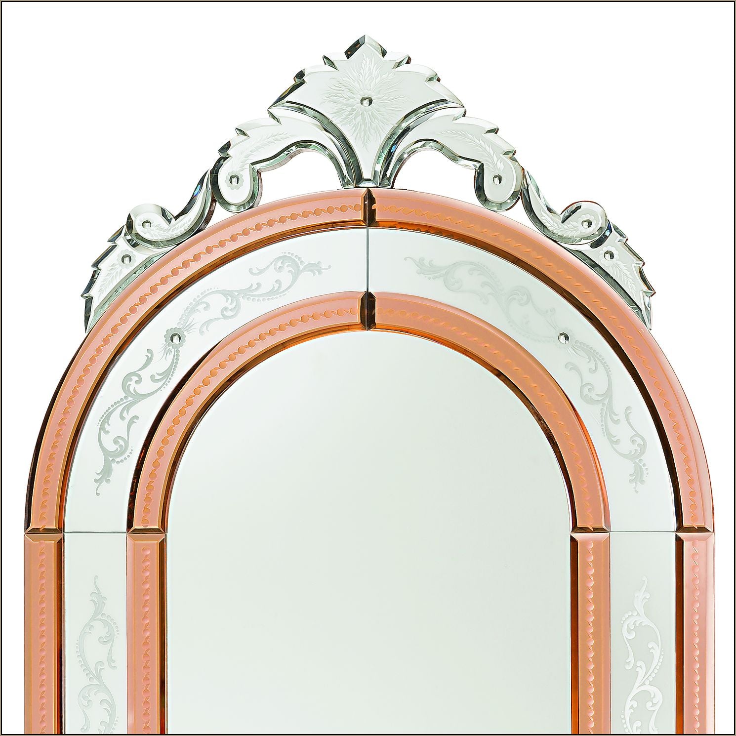 Wood-framed Venetian mirror with custom colour surround