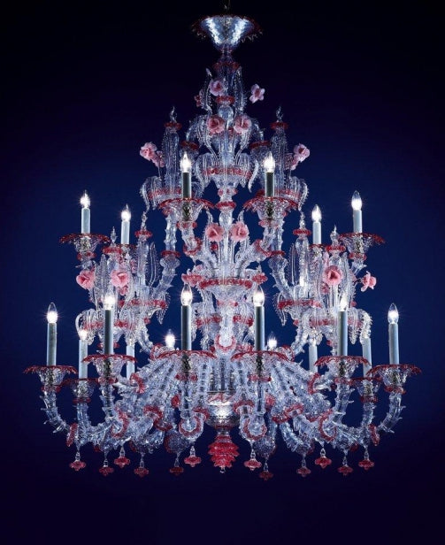 Transparent and red glass Rezzonico chandelier