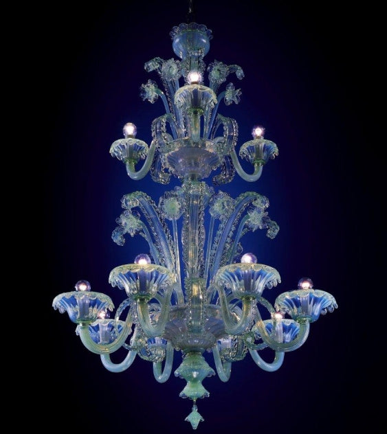 Clear Murano glass chandelier with 12 lights