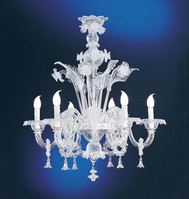 6 light clear Murano glass chandelier with pretty pendants