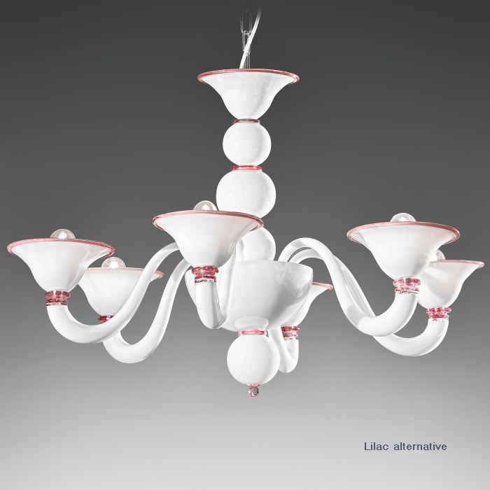 White Murano glass 8 light chandelier with colour options