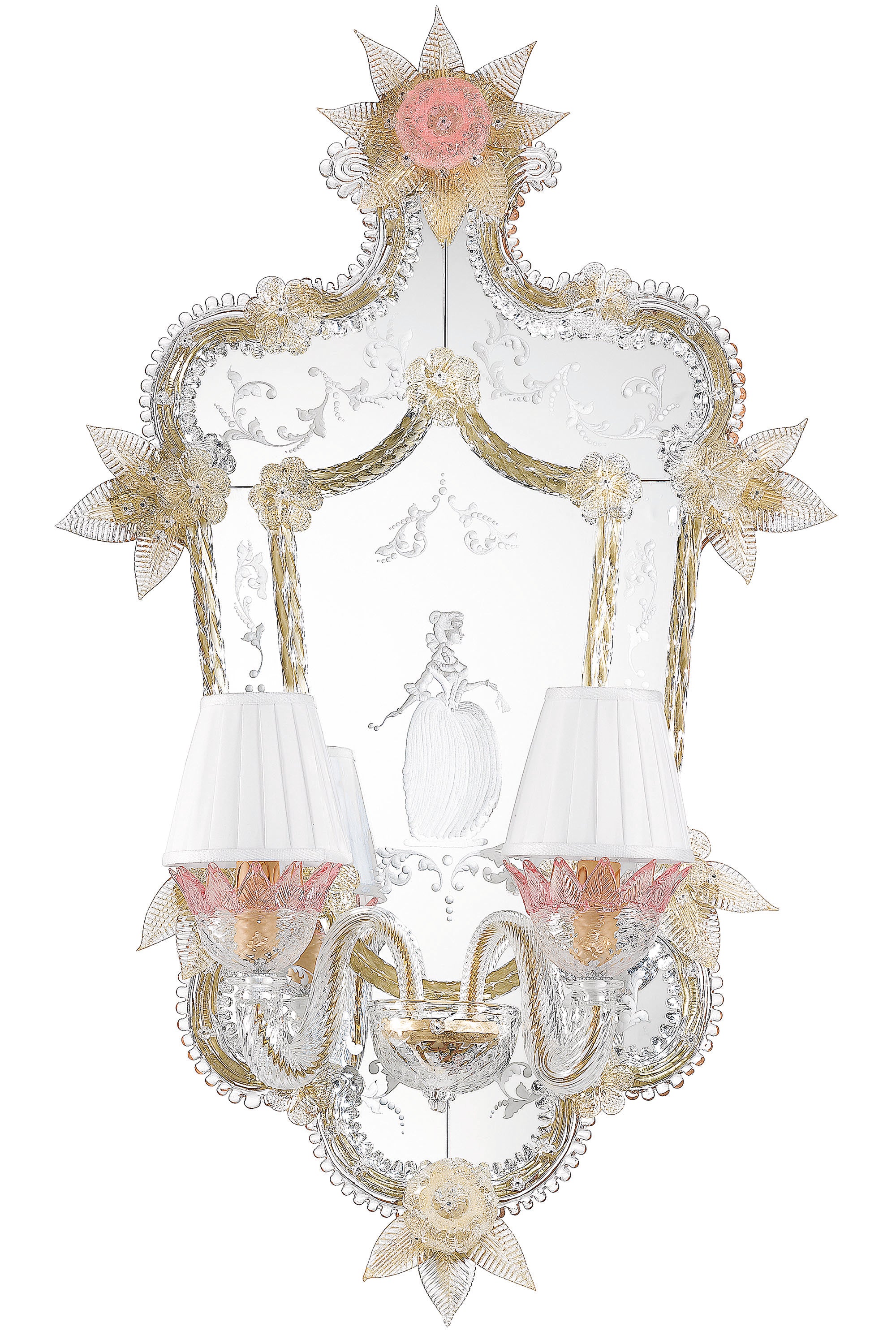 Pair Of Mirrored Wall Sconces Featuring Dame And Cavalier