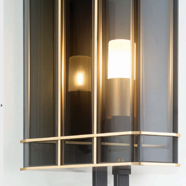 30 cm luxury smoked glass wall light with gold detail