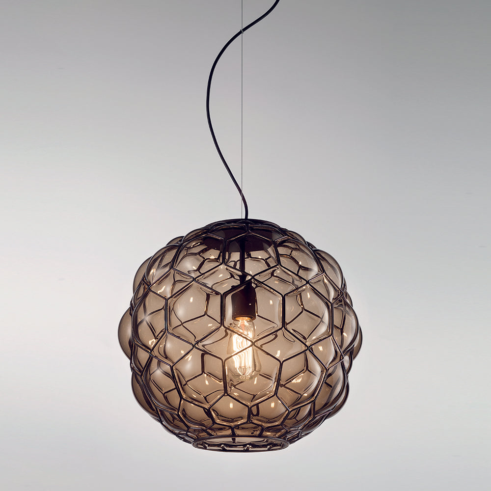 Stunning grey or amber Murano glass pendant light, 38 cm in diameter
