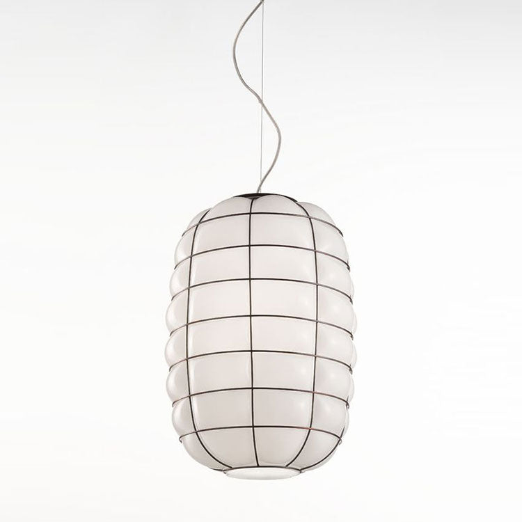 Versatile white handblown Murano glass lantern-style pendant light