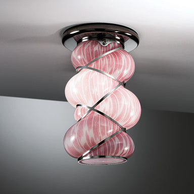 Contemporary Murano Glass Ceiling Light With Powdery Pink Or Orange Finish