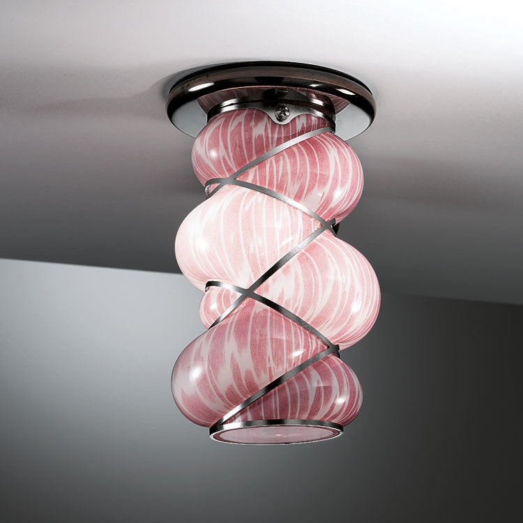Contemporary Murano glass ceiling light with powdery pink or orange finish