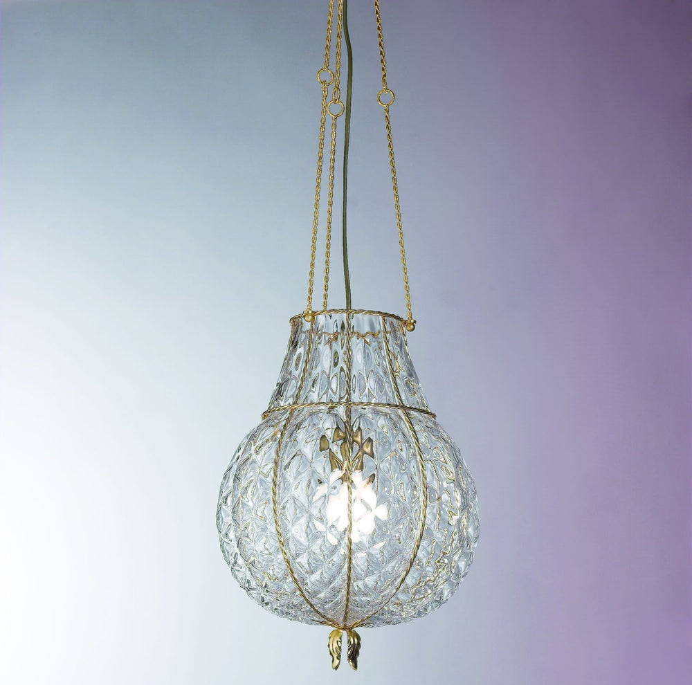 Clear Venetian Balloton Crystal And Gold Ceiling Pendant